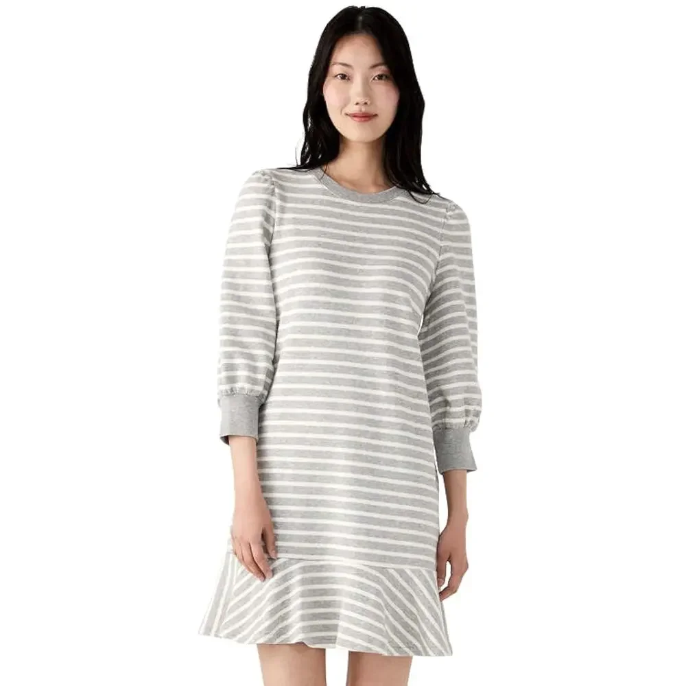 New $219 KATE SPADE Sailing Stripe Sweatshirt Dress Ruffle Flounce Sundress Gray